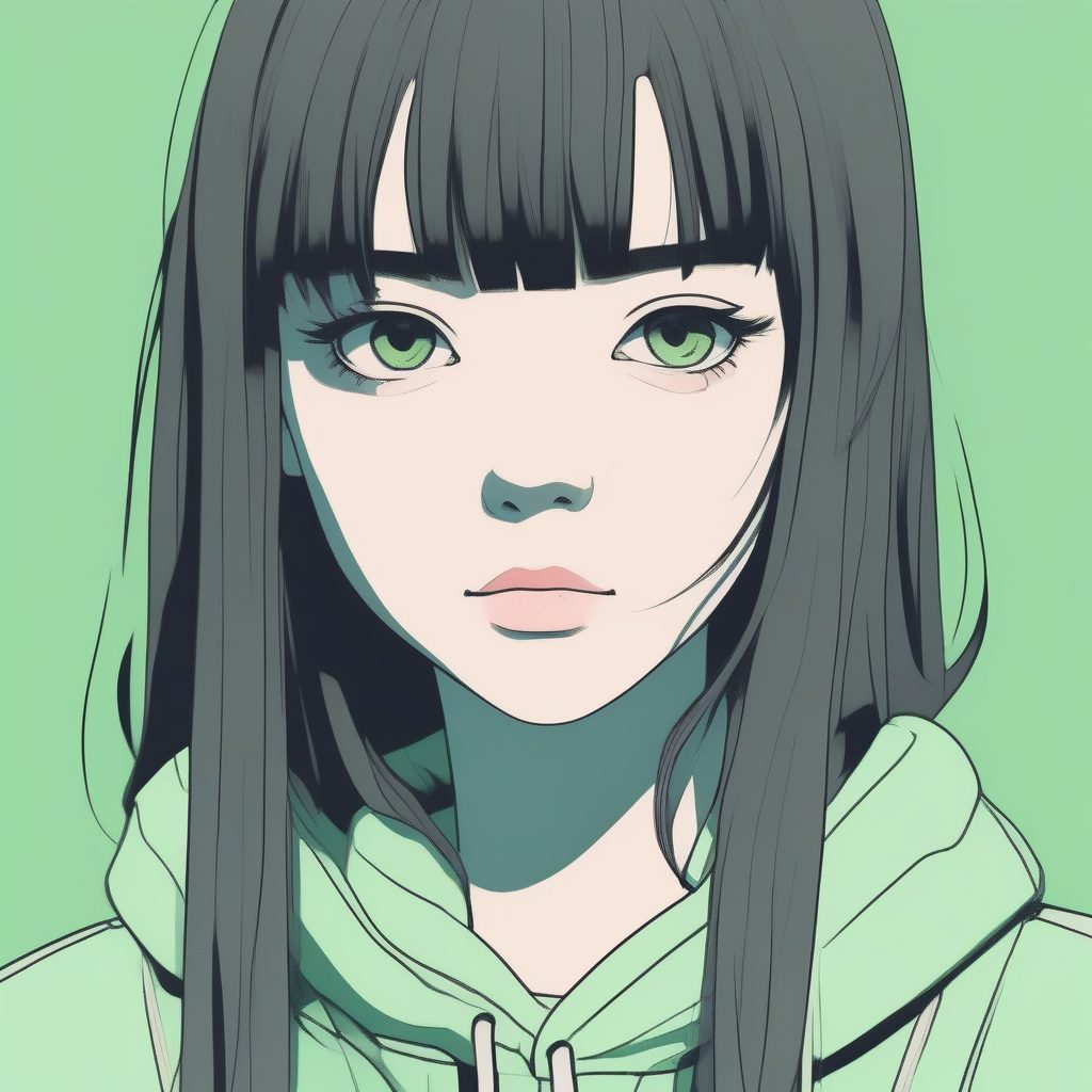 齐刘海的极简女孩：高光极少，纯色背景