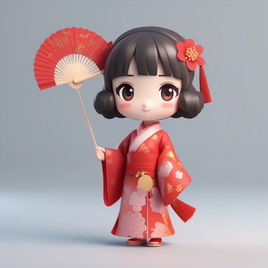 旗袍少女Q版盲盒手办：C4D高精度3D渲染全身站立AI绘画提示词