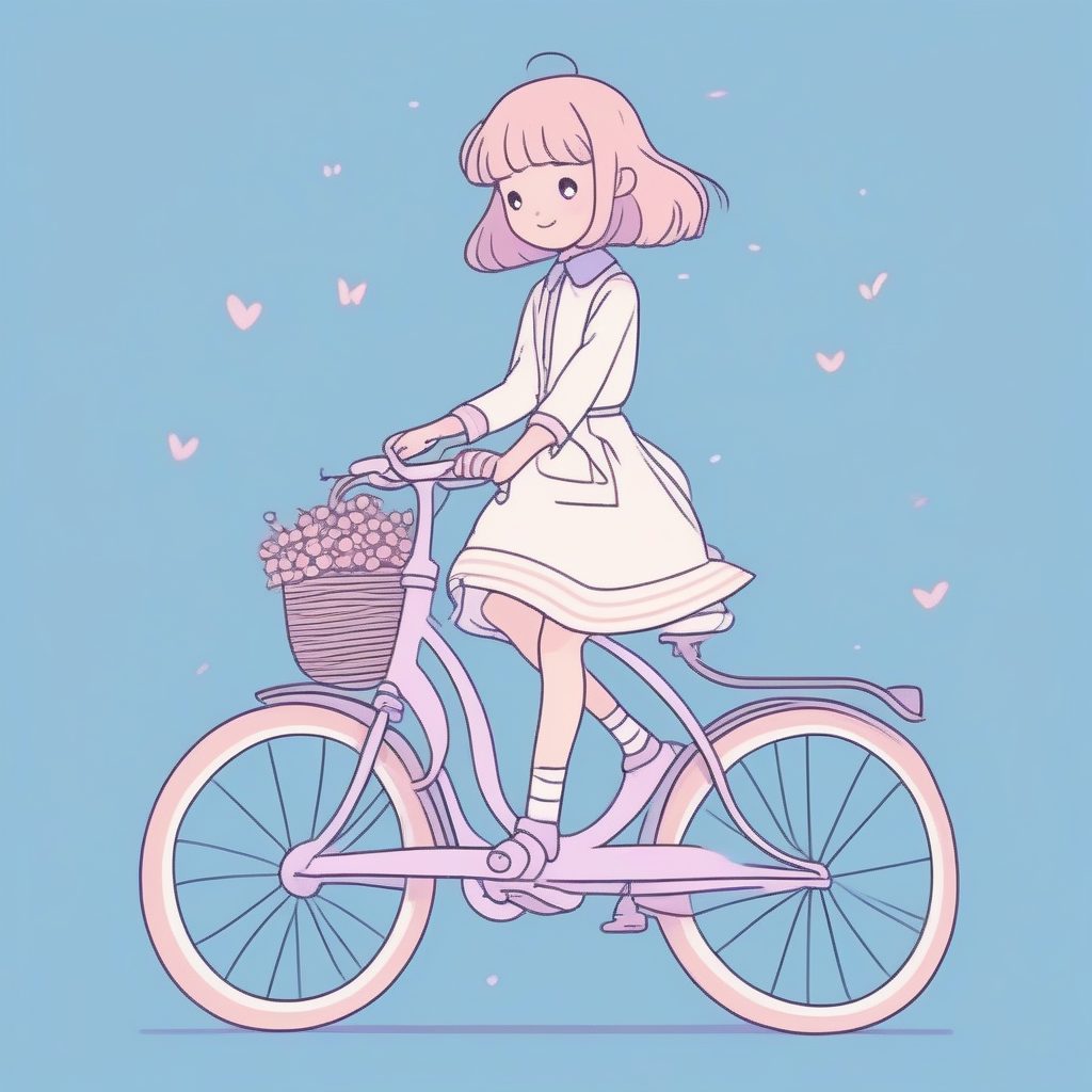 骑着迷你自行车的快乐女孩:轻快出行的粉彩涂鸦 1 骑着迷你自行车的快乐女孩:轻快出行的粉彩涂鸦