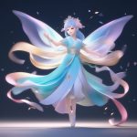 气质小仙女Q版全身舞姿:飘逸丝带与天蓝纯色背景 6 qi zhi xiao xian nyu q ban quan shen wu zi piao yi si dai yu tian lan chun se bei jing