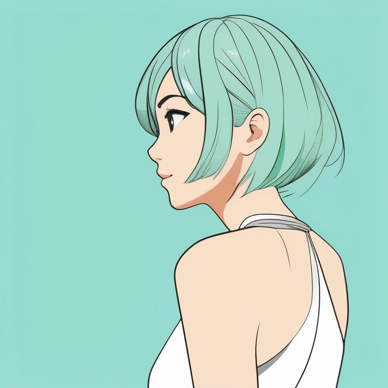 浅蓝绿色背景极简少女横脸肖像