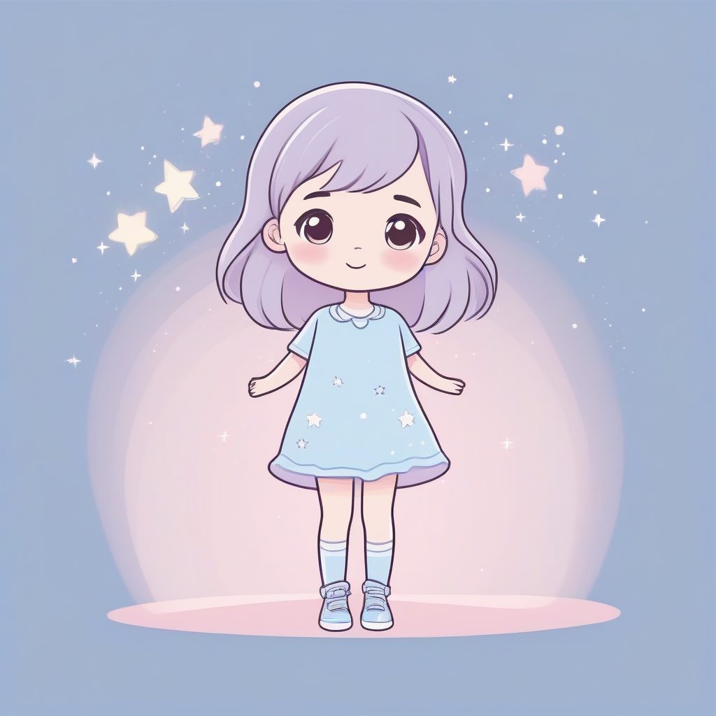 浅蓝色调治愈系:可爱Q版女孩手持星星涂鸦全身照 1 浅蓝色调治愈系:可爱Q版女孩手持星星涂鸦全身照