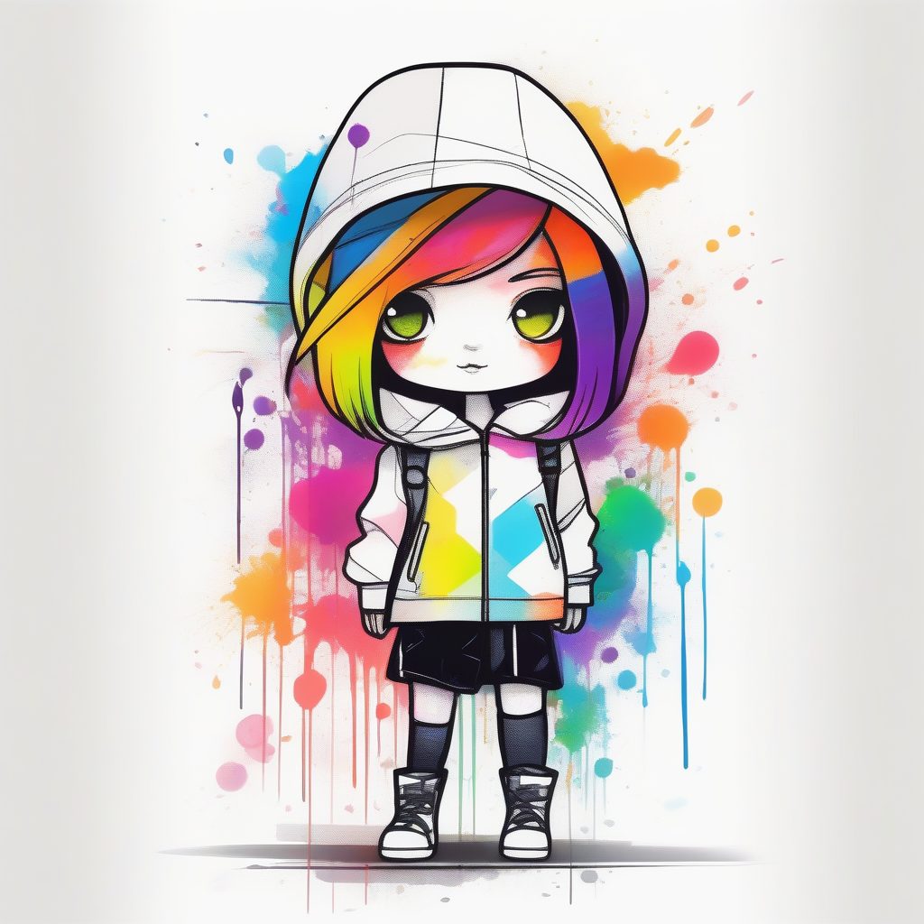 前卫高定时装Q版:动态几何造型与爆炸性水彩泼溅