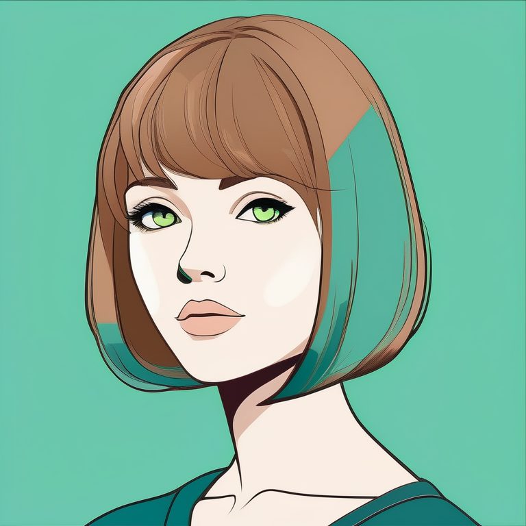 浅棕发极简少女肖像配蓝绿色底