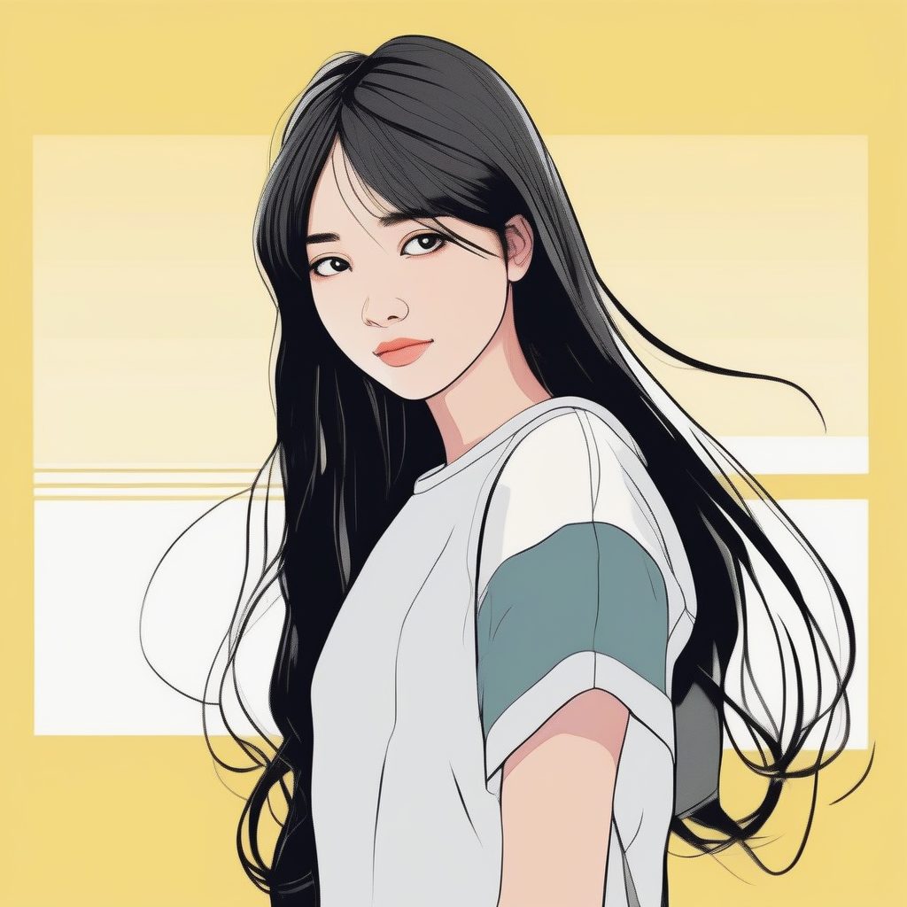强调轮廓线的极简黑发少女:暖黄背景 7 强调轮廓线的极简黑发少女:暖黄背景