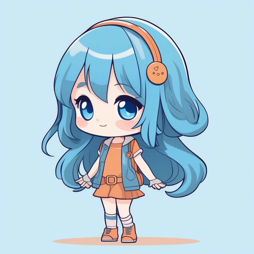 强烈极简Q版蓝发动漫少女