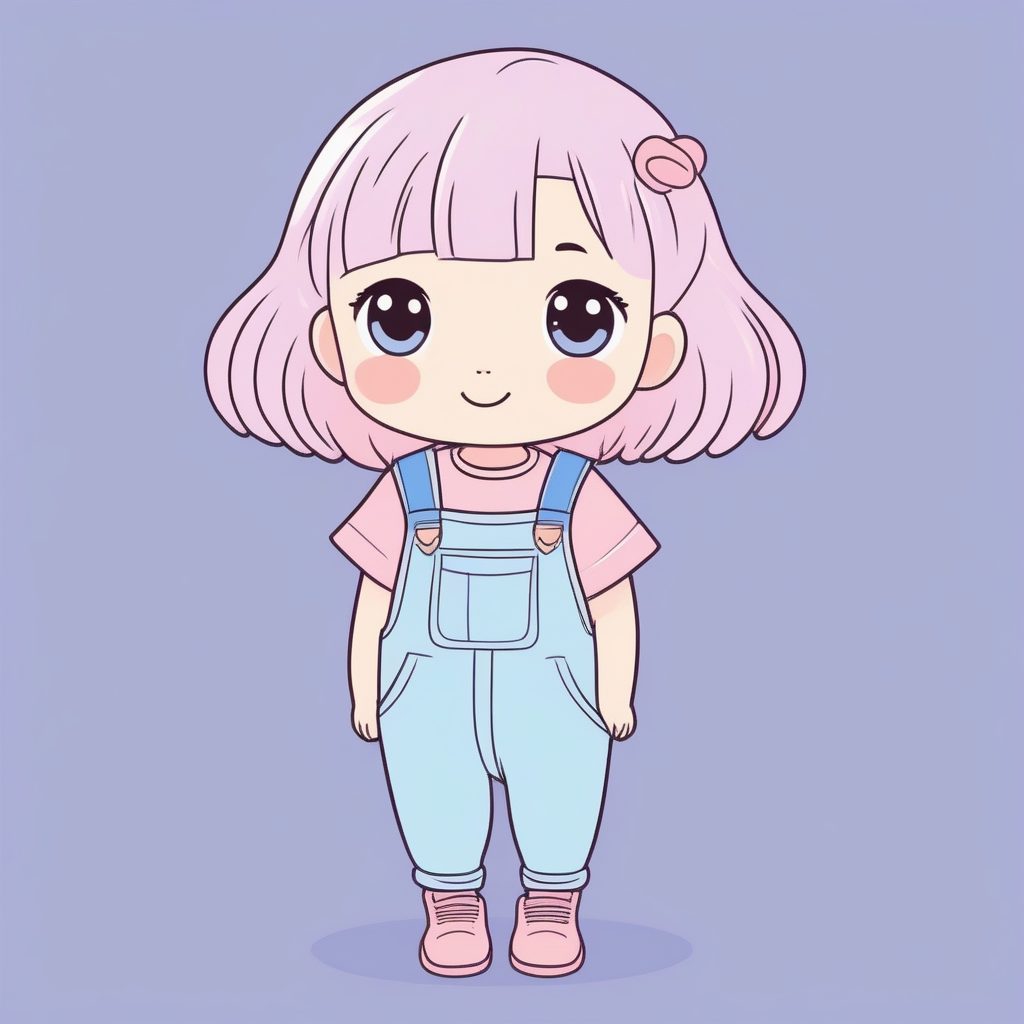 俏皮蓝发：Q版女孩全身像，婴儿蓝与粉色调的轻快涂鸦提示词