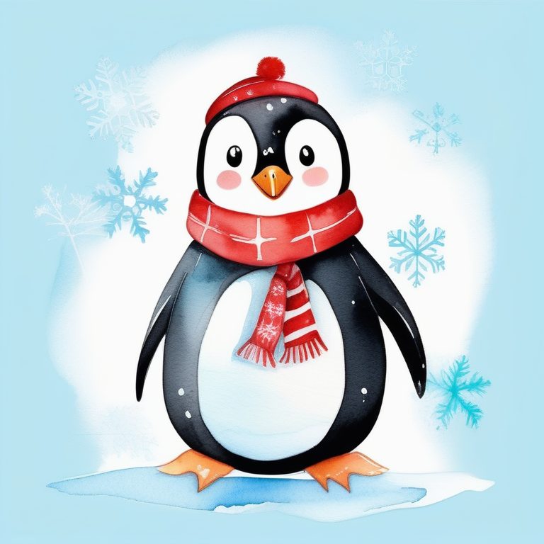 俏皮儿童水彩圣诞动物角色