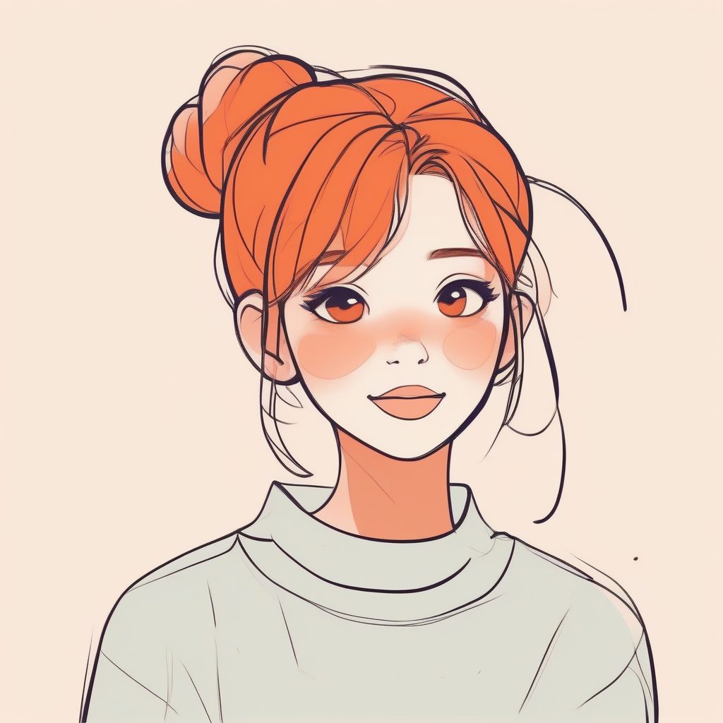 俏皮吐舌少女：高表现力、粗线条艺术肖像（纯橙色）