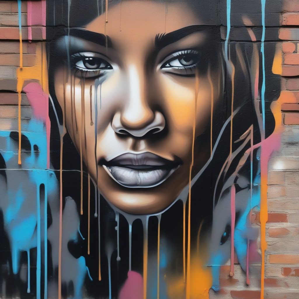 情感化喷漆肖像：滴落眼泪的街头艺术女孩
