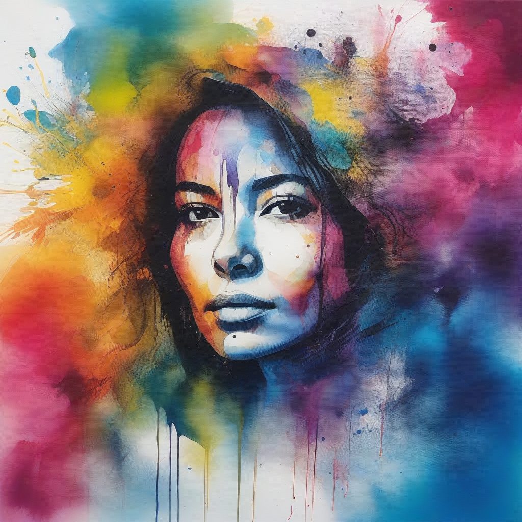 情感色彩肖像：墨滴流动的抽象人脸艺术