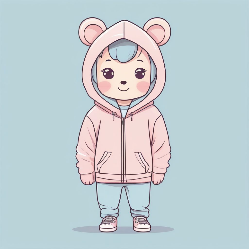 轻快迷人：熊耳连帽衫Q版男孩，圆润线条设计
