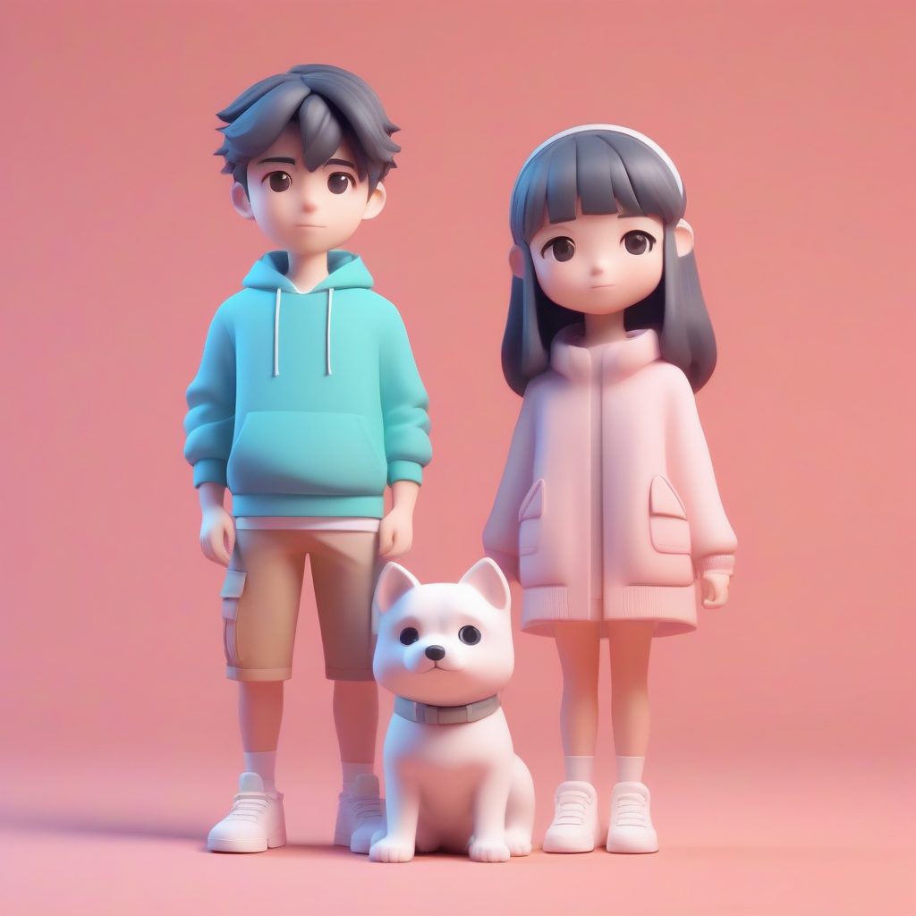 情侣和宠物Q版3D手办制作:Pop Mart盲盒美学,C4D高精度渲染教程