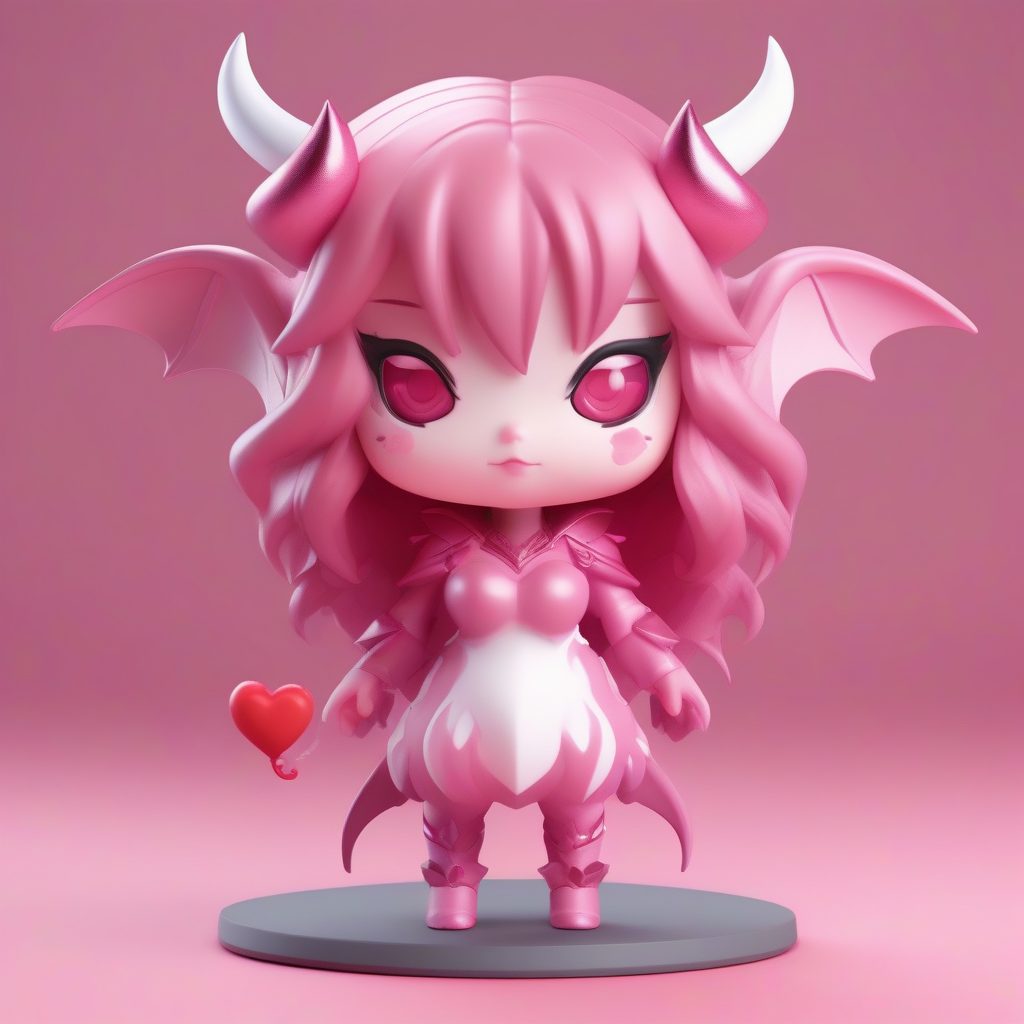 情人节丘比特魅魔：粉白配色Q版盲盒粘土人偶渲染