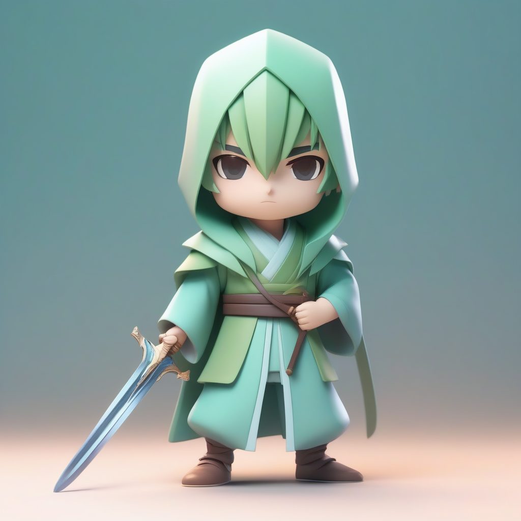 青衫仗剑:极简Q版少年侠客全身站立照,柔和光照8K渲染 5 青衫仗剑:极简Q版少年侠客全身站立照,柔和光照8K渲染