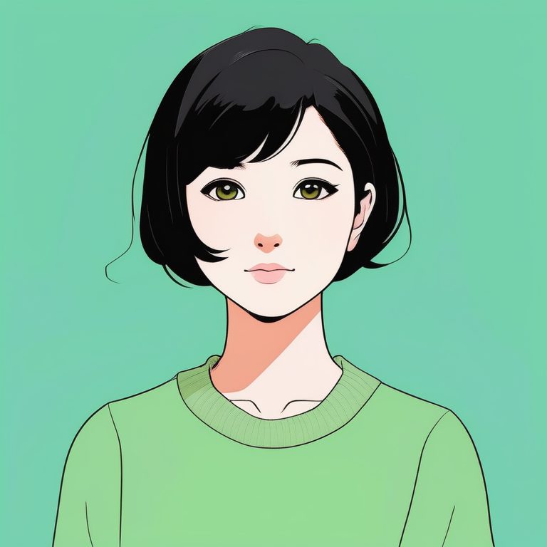 清新极简二次元女孩·绿色纯背景