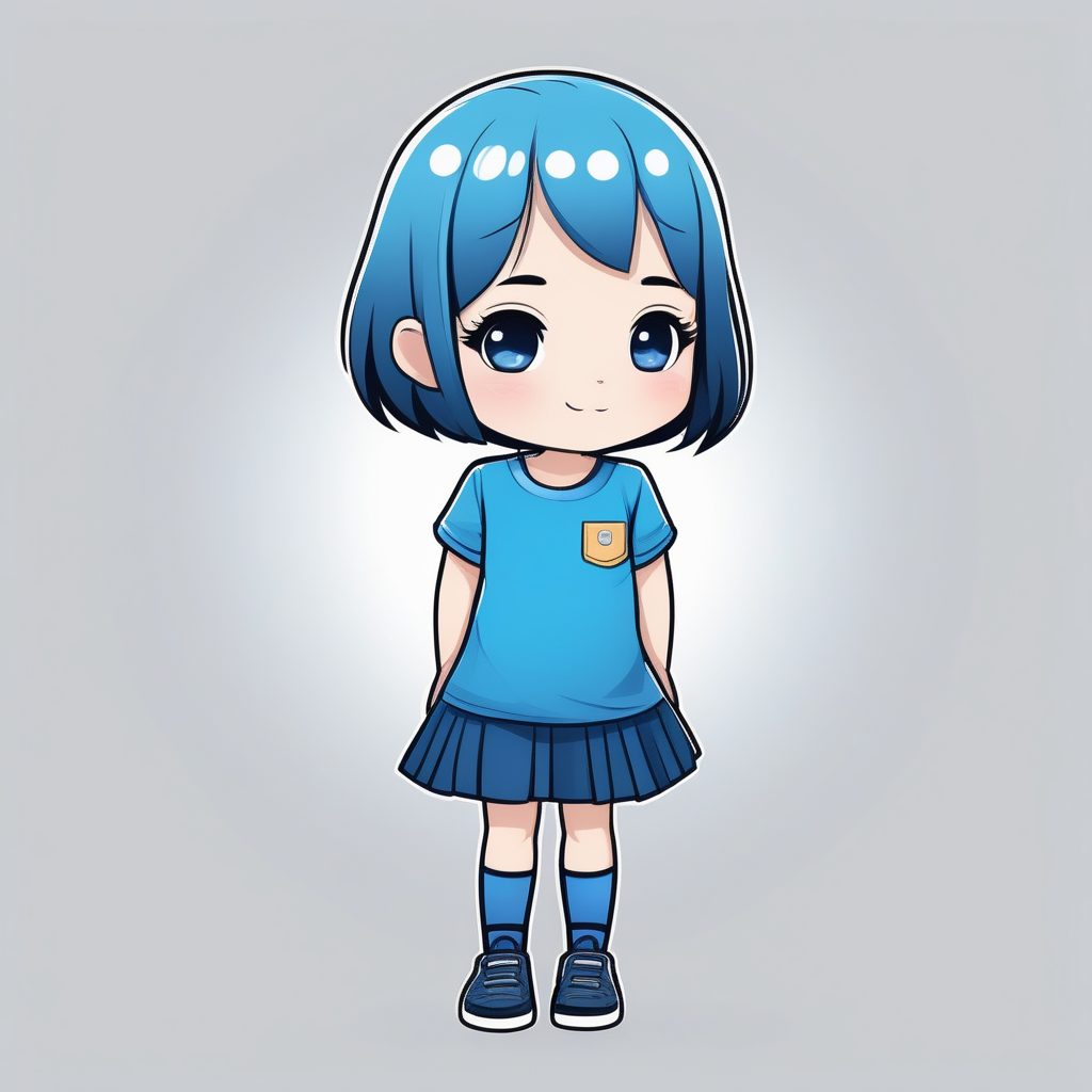 清新蓝色极简Q版少女
