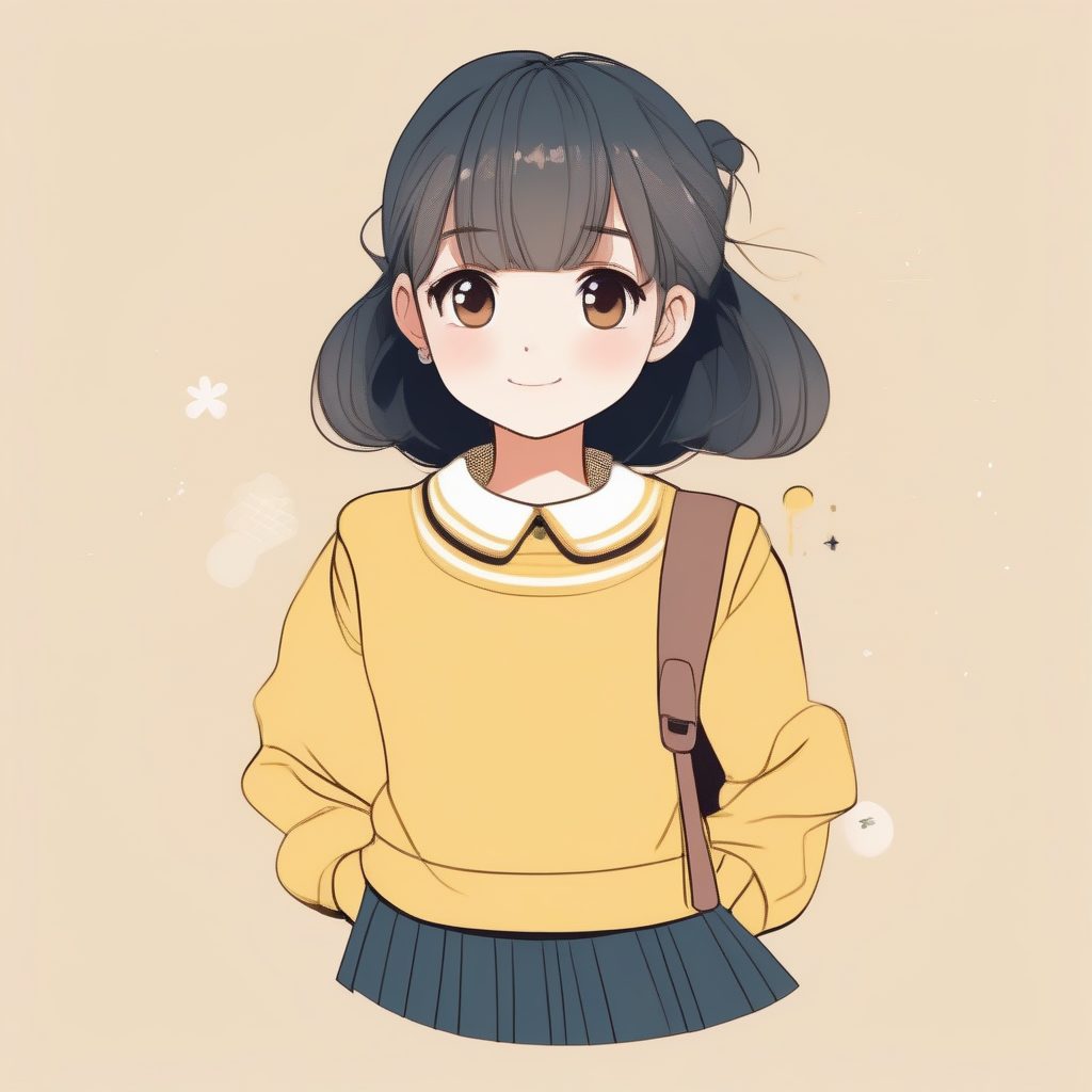 清新学院风Q版女孩:极简马卡龙色系全身肖像提示词