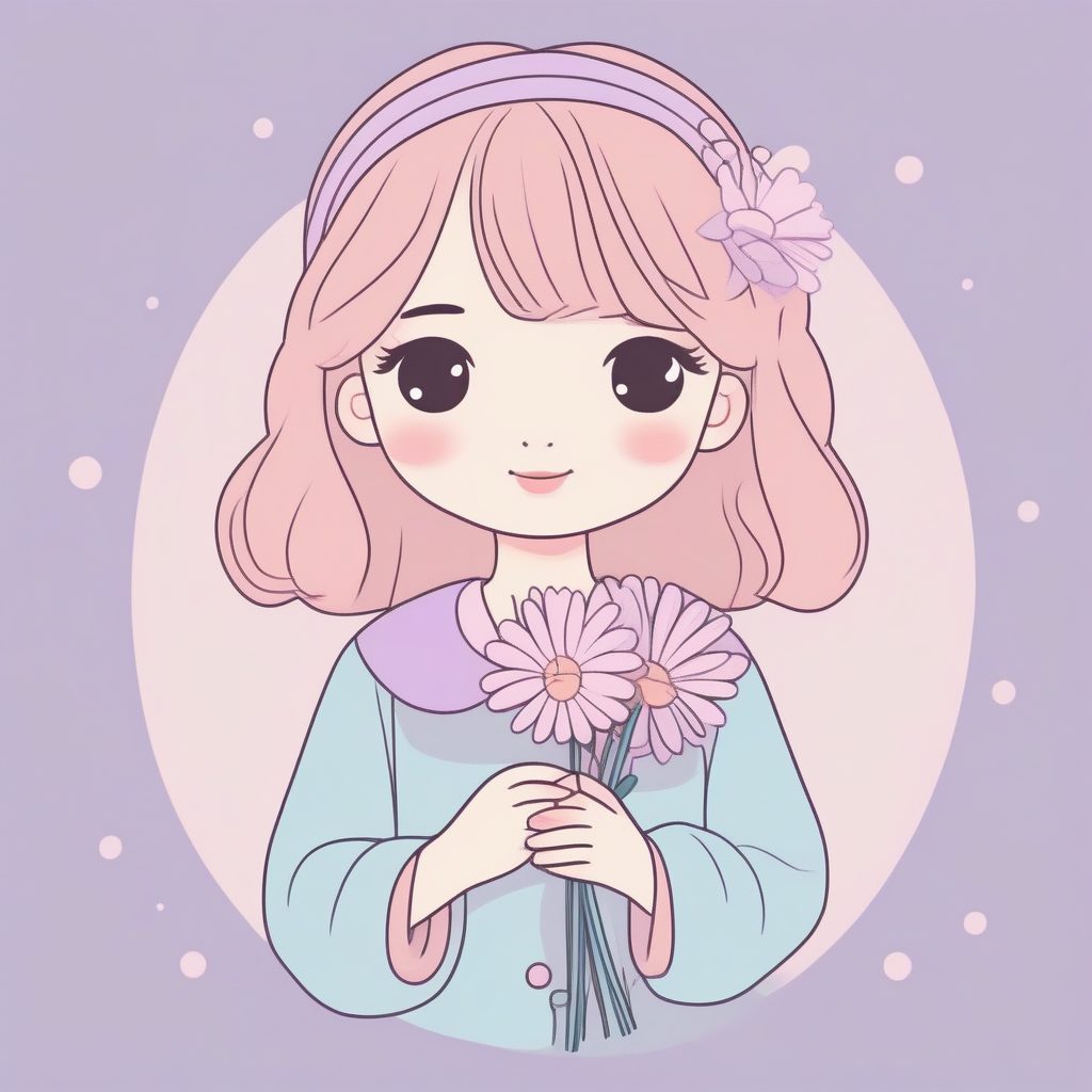 清新薰衣草：Q版女孩手捧小雏菊极简风全身图