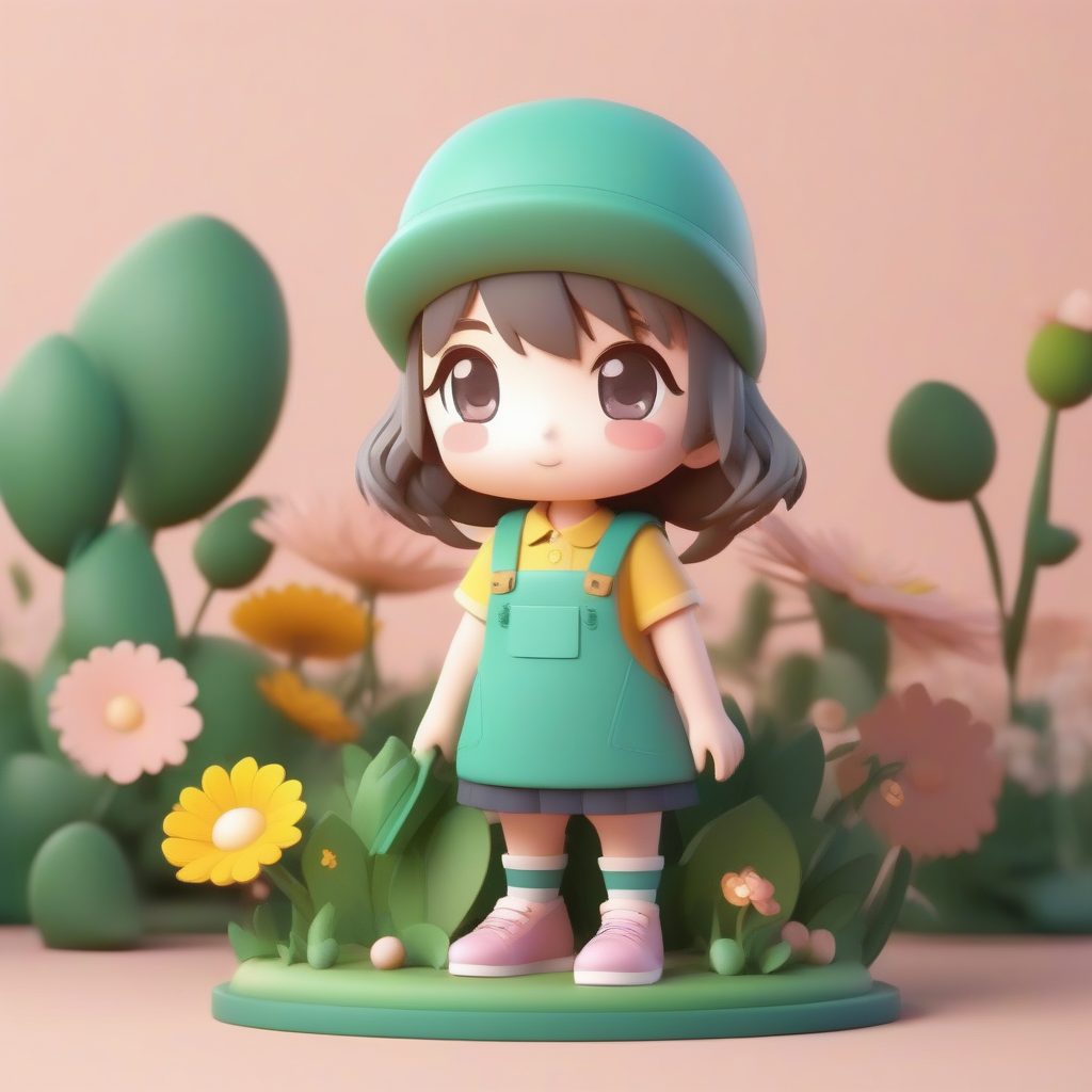 清新治愈系！粉彩色调Q版园丁女孩：Octane高精度3D手办
