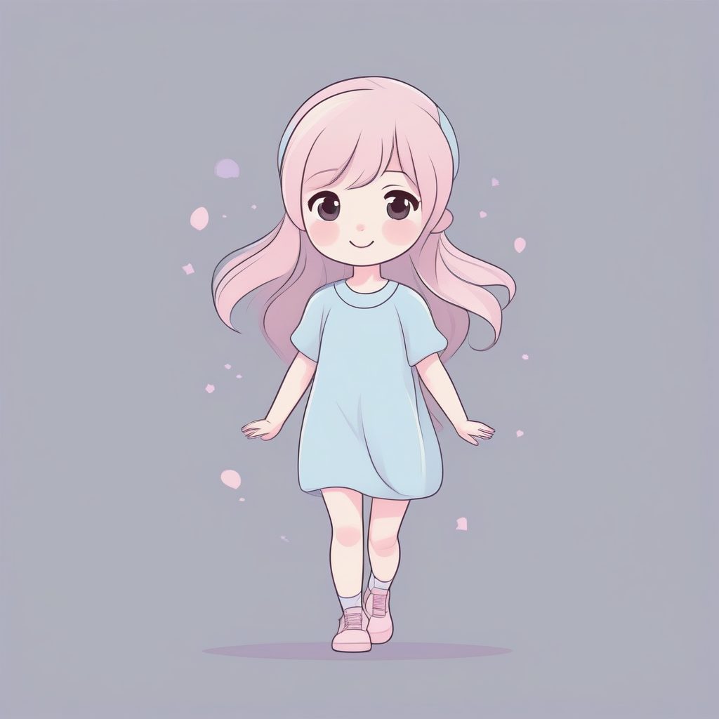 轻盈漂浮感：极简风Q版女孩跳跃姿态全身提示词