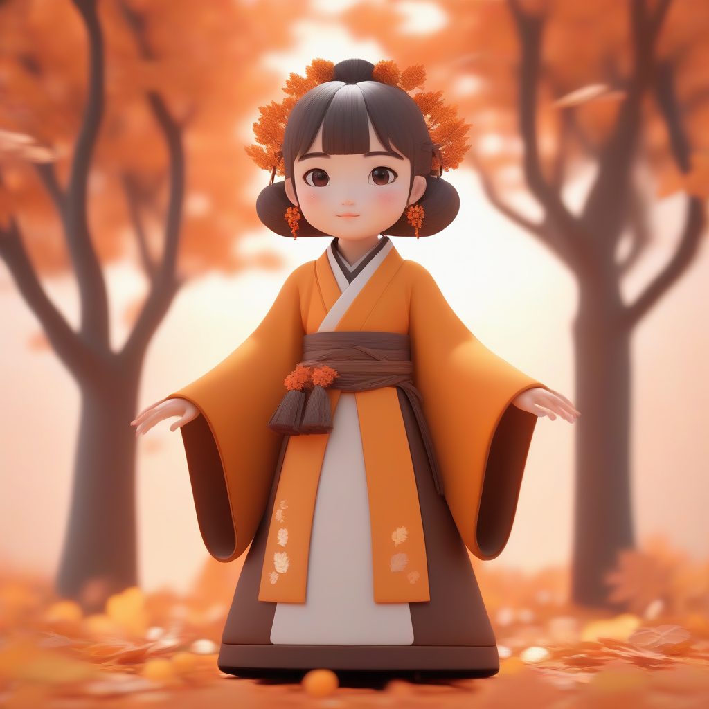 秋日枫叶Q版：高光C4D渲染甜美风汉服手办AI提示词