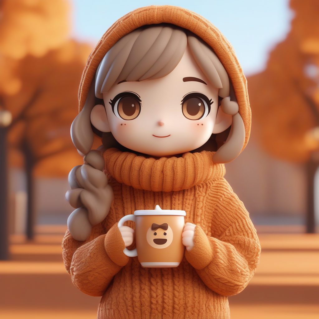 秋日毛衣极简Q版女孩粘土模型全身照特写