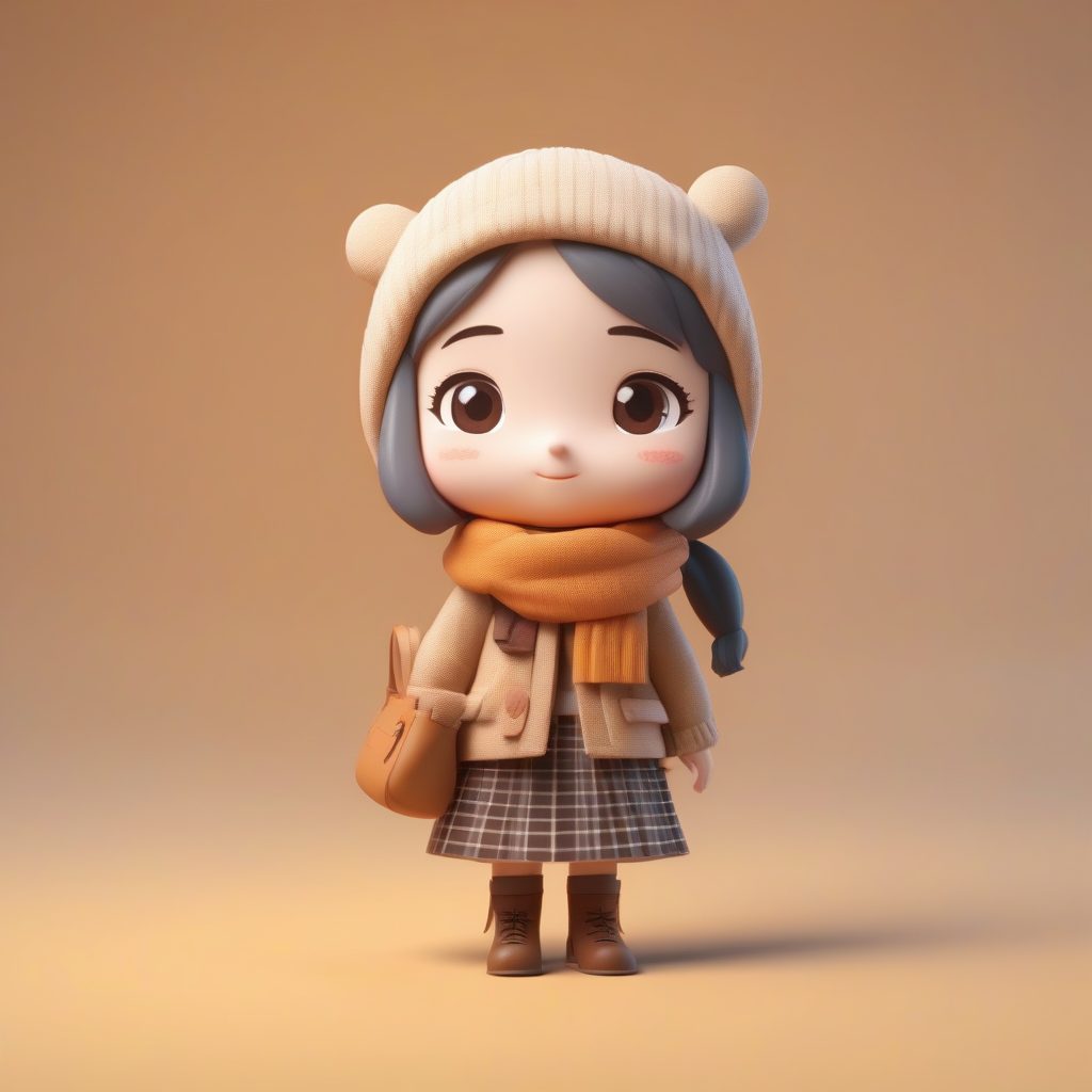 秋日学院风Q版JK：暖色系格子制服3D粘土模型