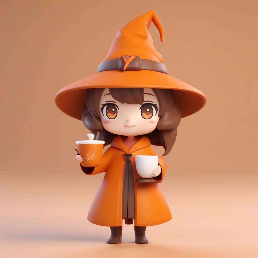 秋日主题3D盲盒：南瓜拿铁女巫Q版女孩AI提示词