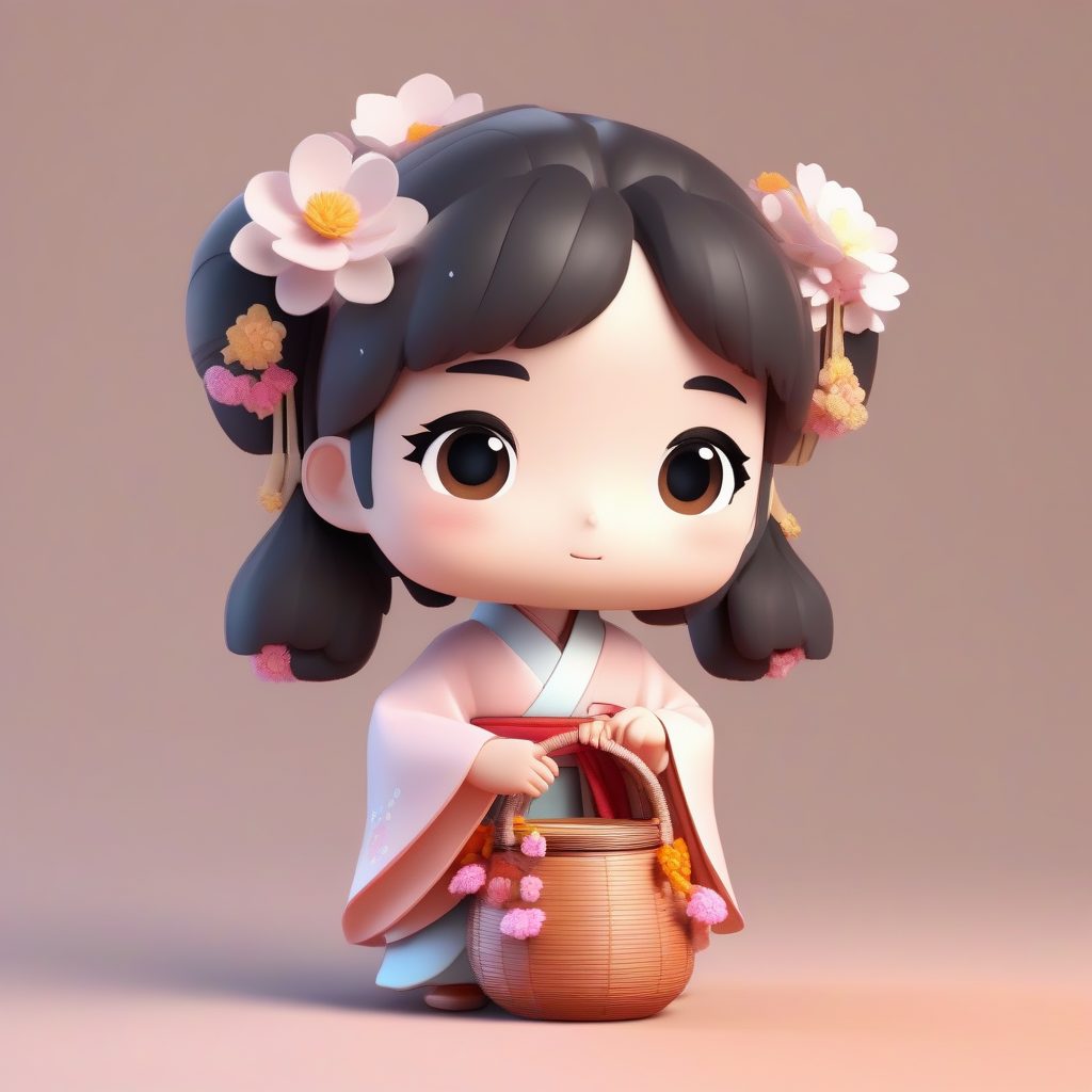 秋收主题:琵琶袖汉服Q版女孩手提竹篮3D渲染 9 秋收主题:琵琶袖汉服Q版女孩手提竹篮3D渲染