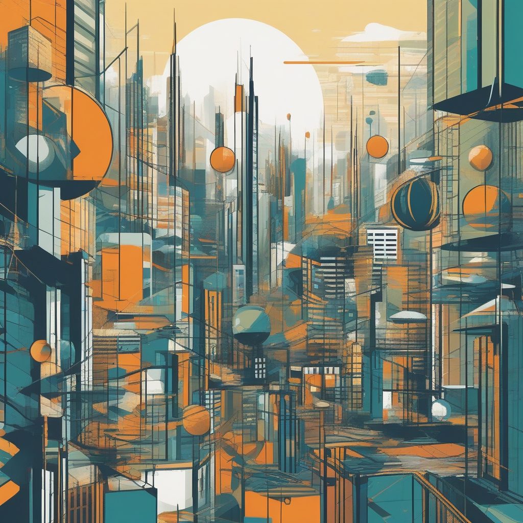 球体上的城市：Flat Design风格的超现实主义城市景观特写