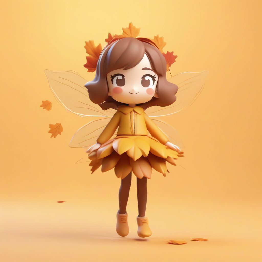 秋叶精灵Q版动态：全身旋转姿势与柔和秋黄背景