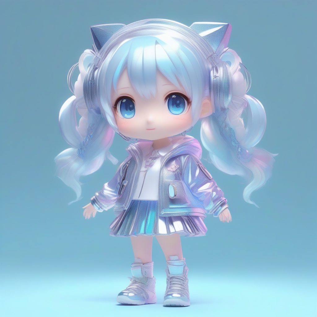 全息未来Q版：Holographic反光材质和银色配饰，全身科幻站姿