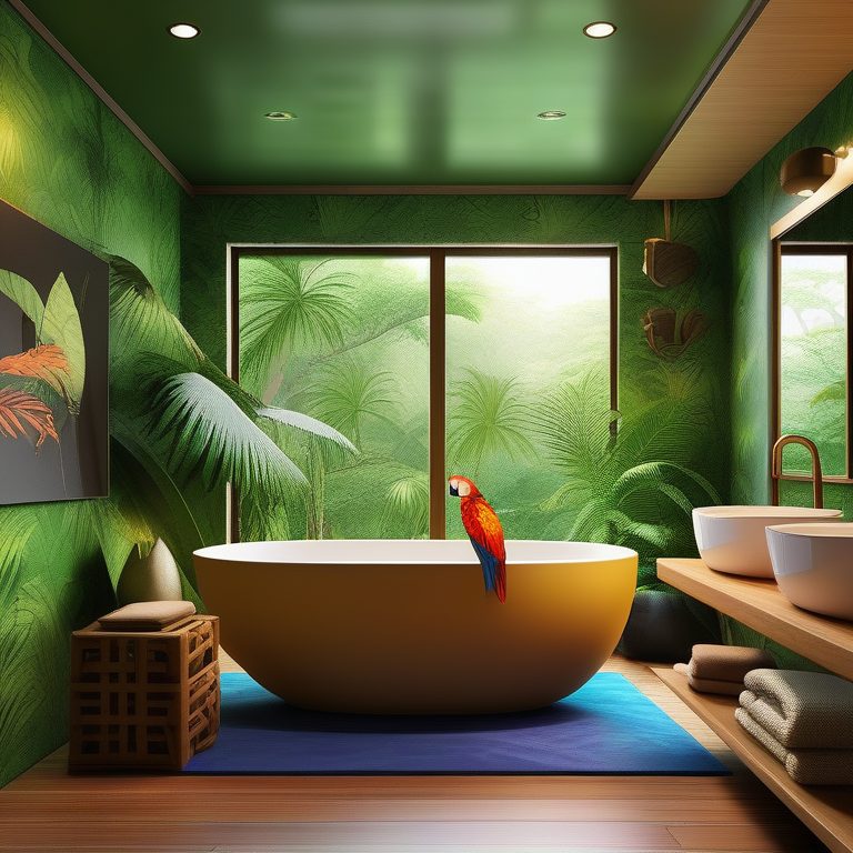 热带雨林风格浴室与鹦鹉共浴