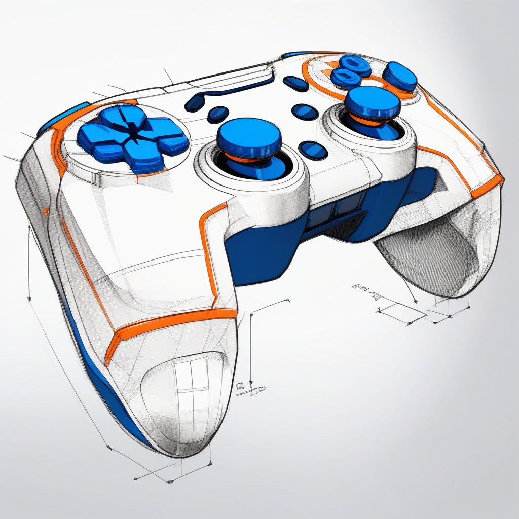 人体工学游戏手柄：分解视图马克笔概念草图