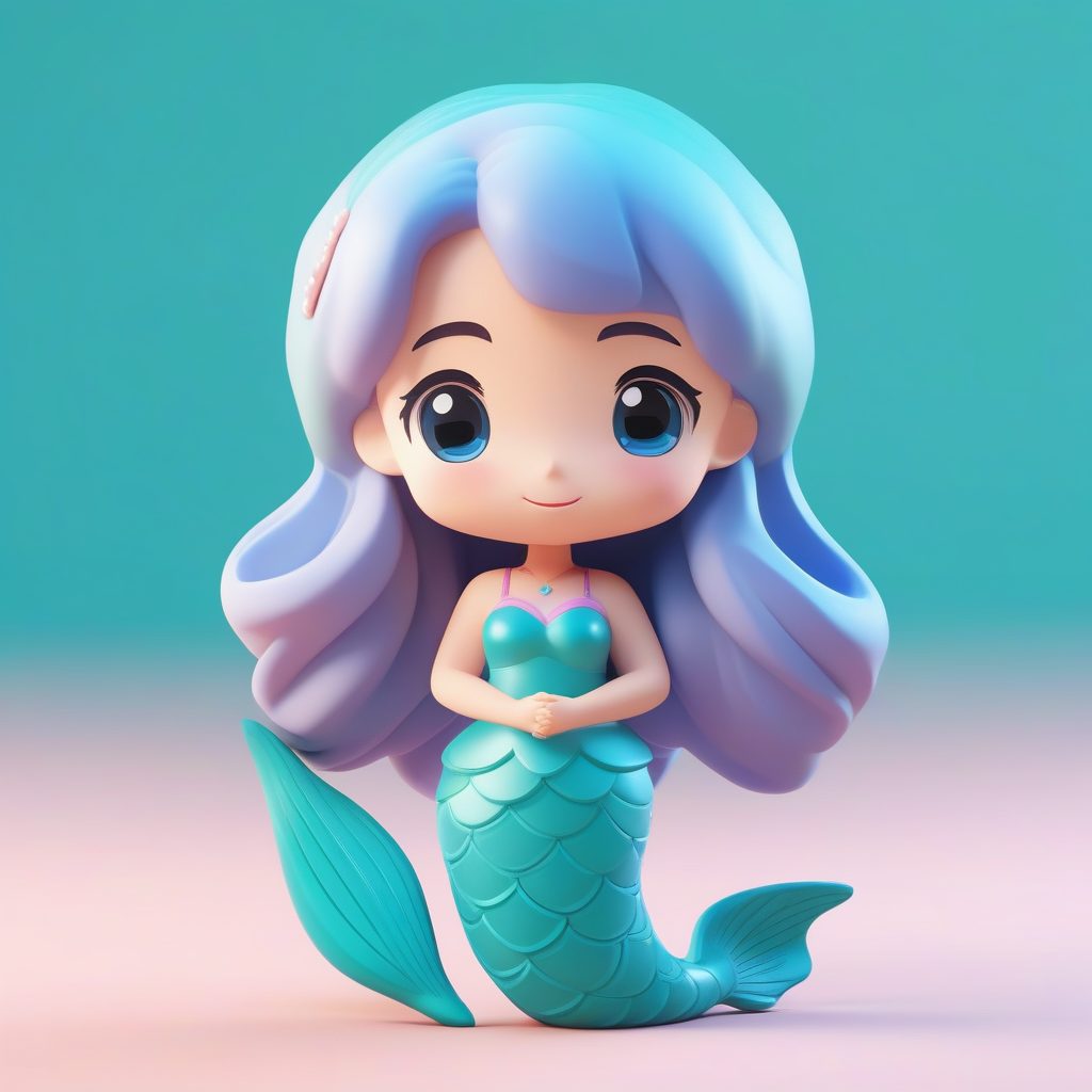 人鱼公主Q版手办：站立美人鱼姿态，纯净水蓝色背景