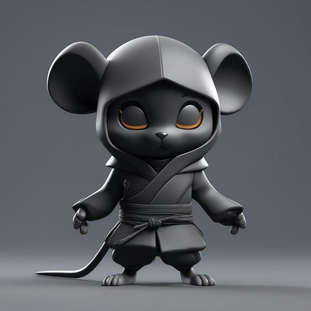 忍者小老鼠Q版:蹲伏准备投掷手里剑的3D全身渲染 3 忍者小老鼠Q版:蹲伏准备投掷手里剑的3D全身渲染