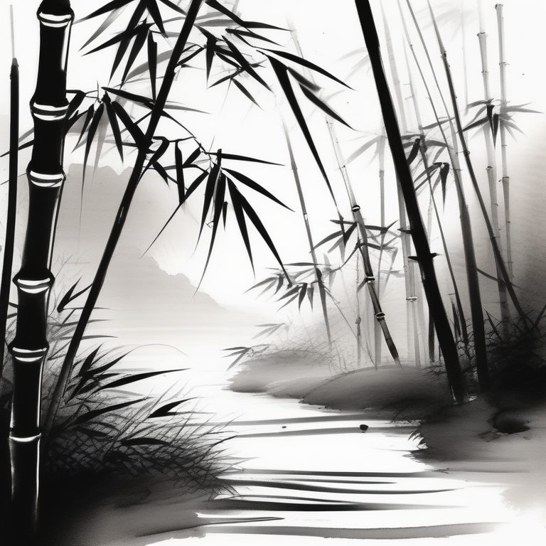日本禅意水墨竹林小径