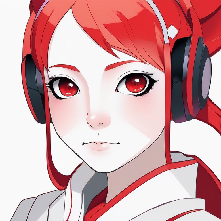 日本二次元极简风格女孩肖像:红色双马尾少女