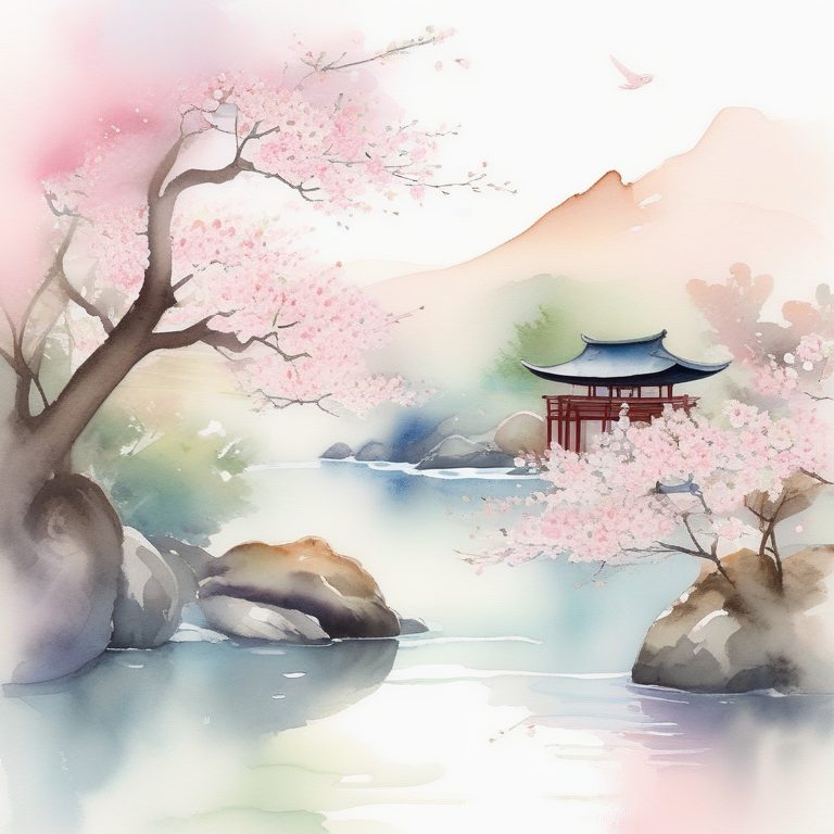 日本风宁静和风水彩庭院