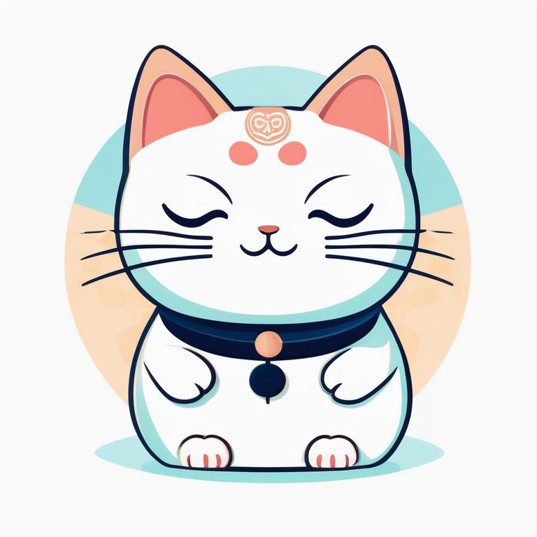 日本极简主义单只招财猫插画