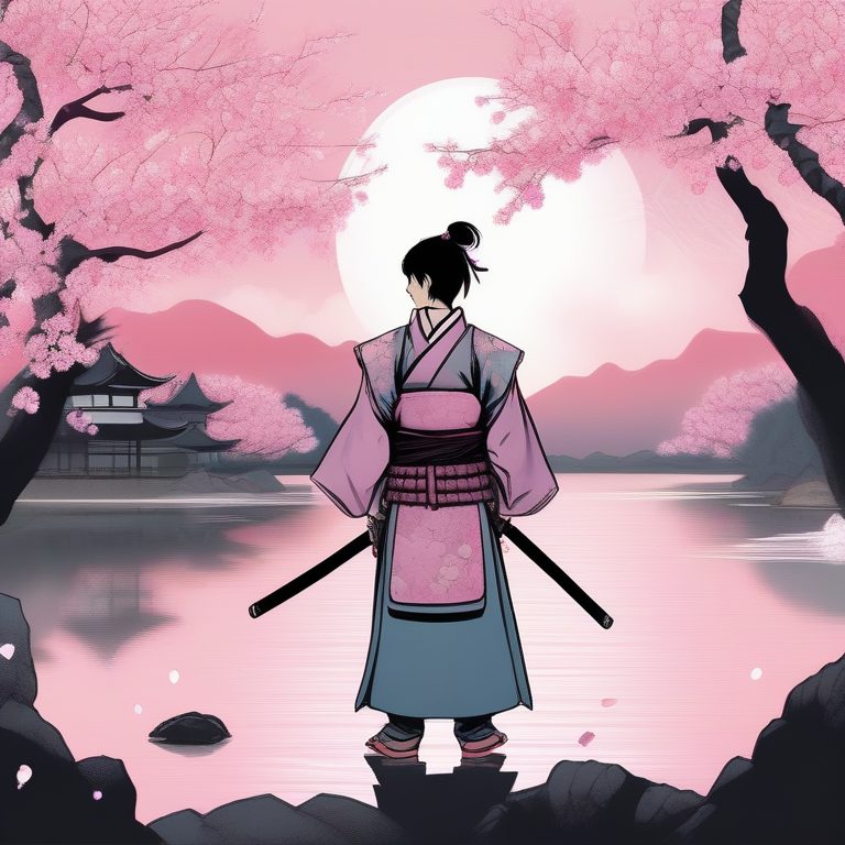 日漫T恤风格樱花下的武士少年