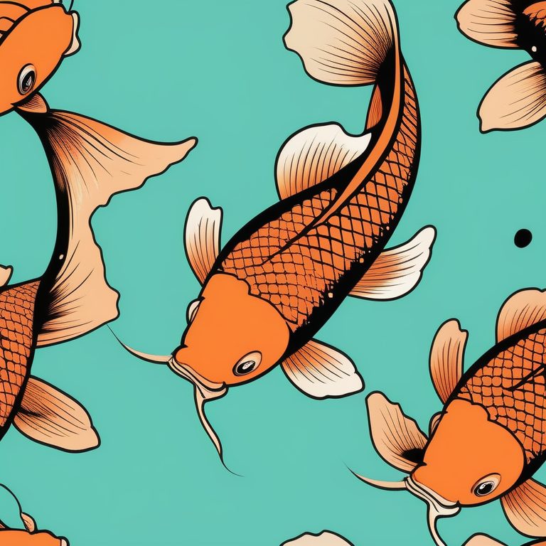 日式浮世绘极简风:一只锦鲤在水中游动