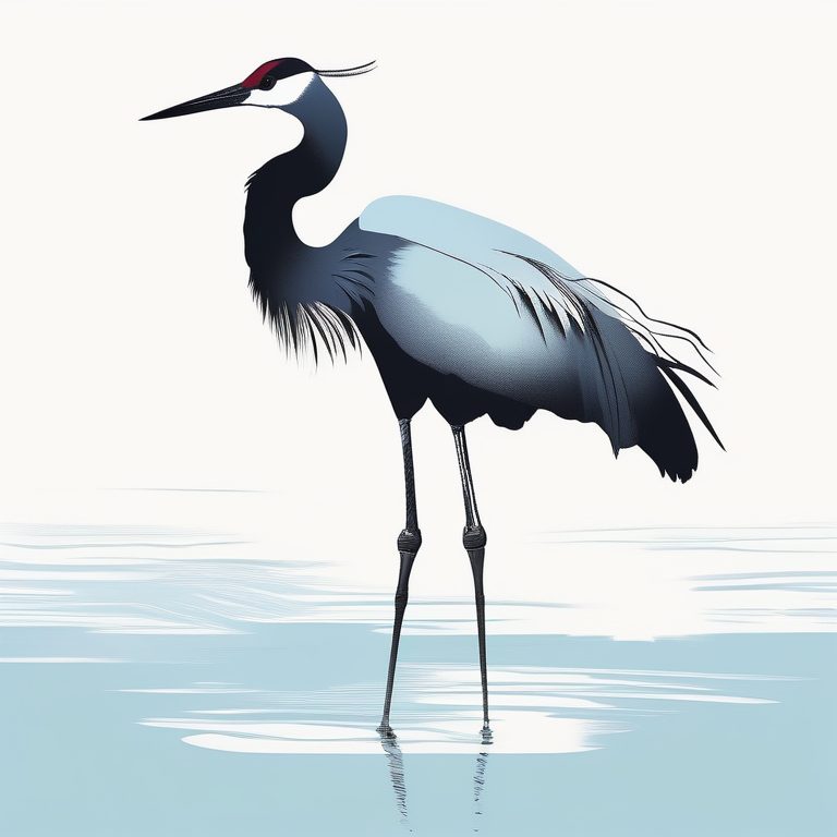 日式极简·和风素描·一只鹤·优雅站立