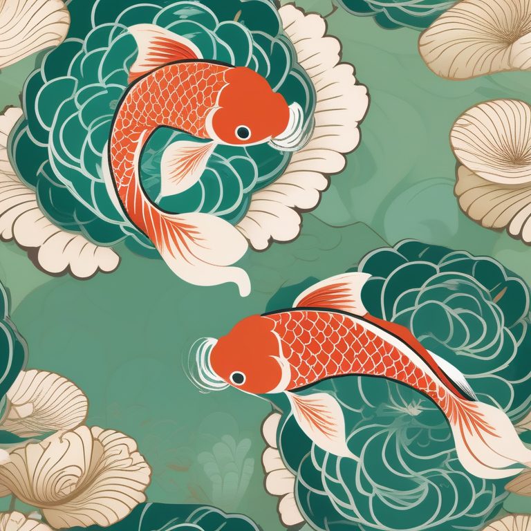 日式木刻精致锦鲤与荷叶图