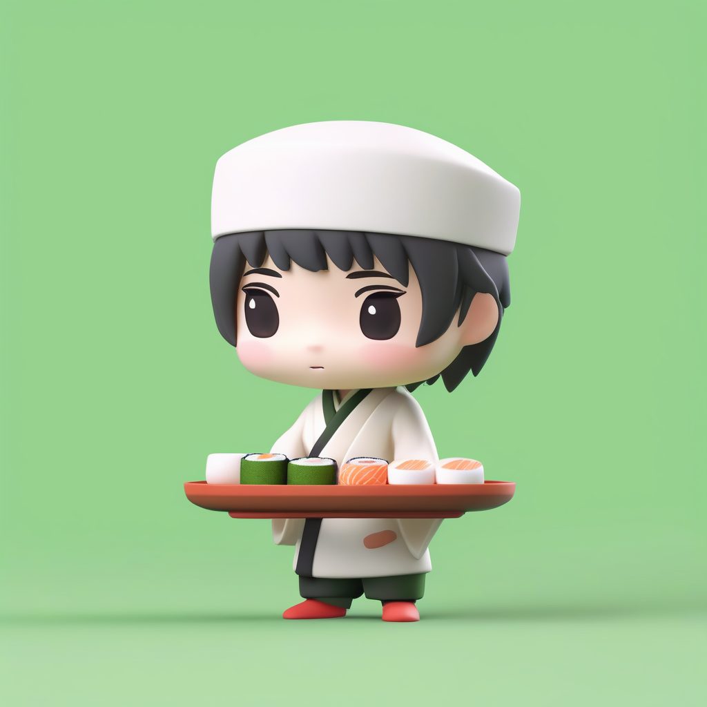 日式寿司大师Q版:礼貌鞠躬,高细节制服,纯芥末绿背景 9 日式寿司大师Q版:礼貌鞠躬,高细节制服,纯芥末绿背景