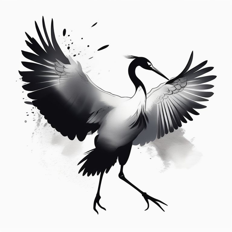 日式水墨T恤鹤设计