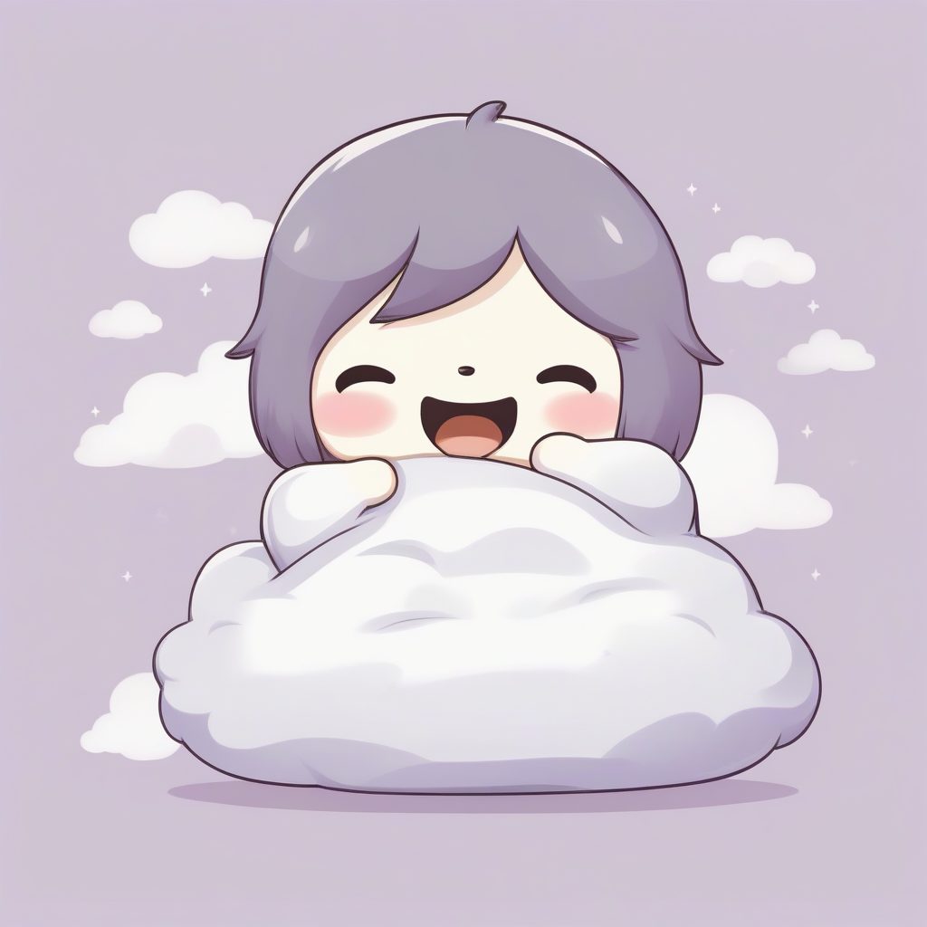 日系插画风：Q版梦幻云朵角色拥抱枕头全身提示词