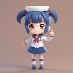 日系水手服Q版少女盲盒:C4D高细节全身渲染,纯净天蓝色背景 4 ri xi shui shou fu q ban shao nyu mang he c4d gao xi jie quan shen xuan ran chun jing tian lan se