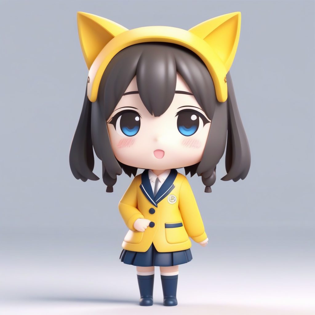 日系校服猫耳娘:Pop Mart风格Q版手办全身站姿AI提示词